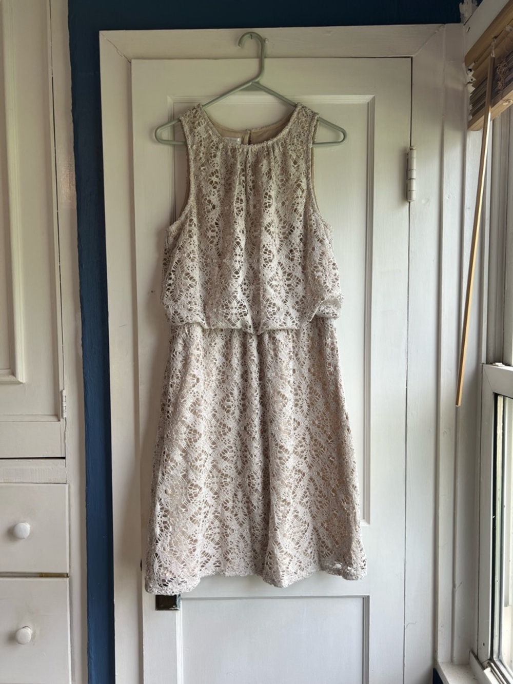 Sleeveless Lace A-Line Dress in Light Tan